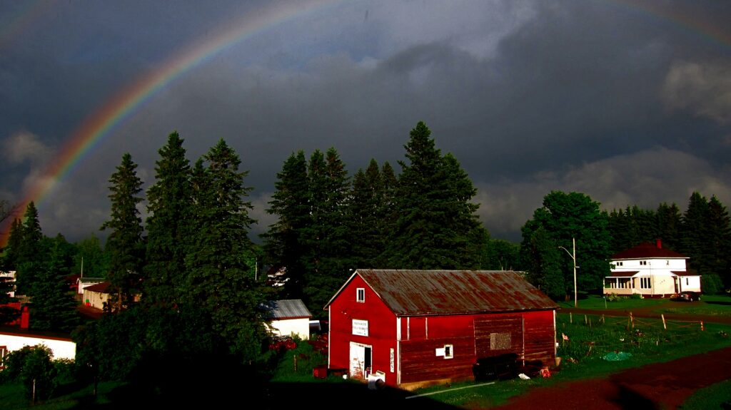 Arlington Backyard barn under rainbow